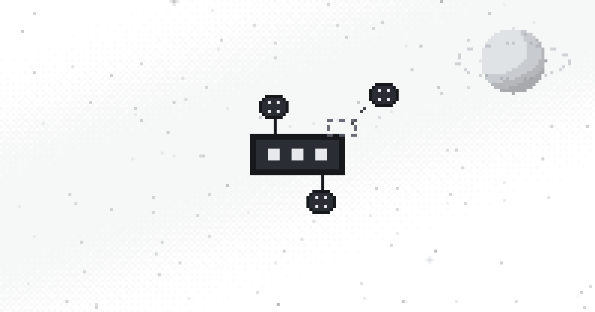 Pixel art of a modular spacecraft with crew pods docking on demand